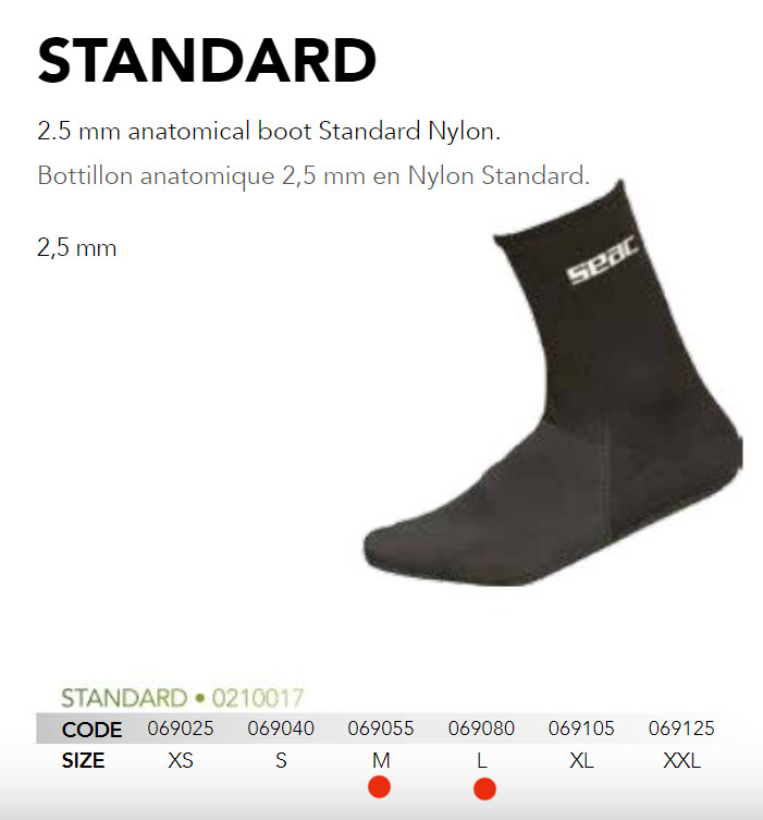 Chaussons de chasse sous marine seac Standard HD 2,5mm. prix 130 dh