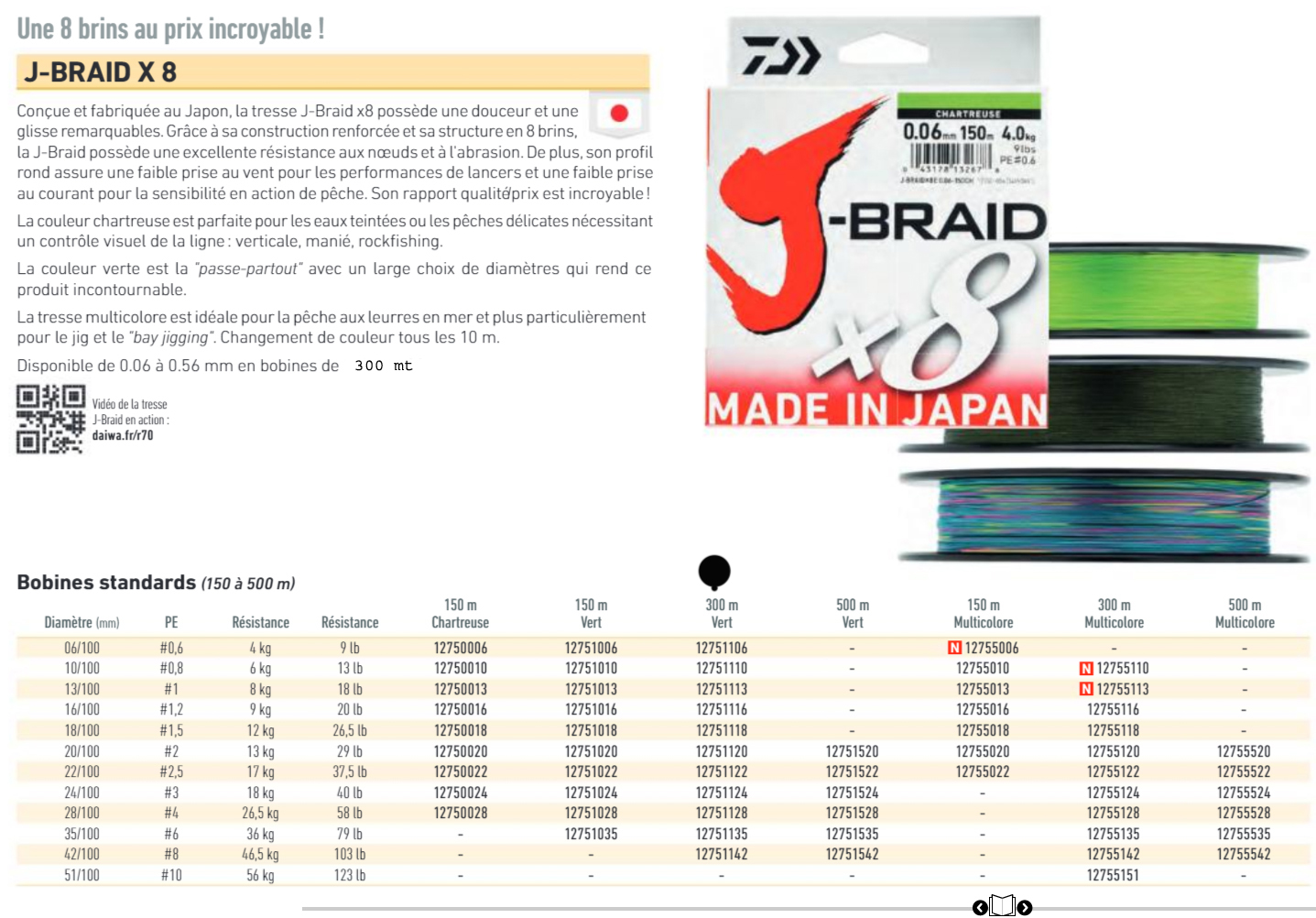 TRESSE DAIWA J BRAID X 8 VERT- 300M